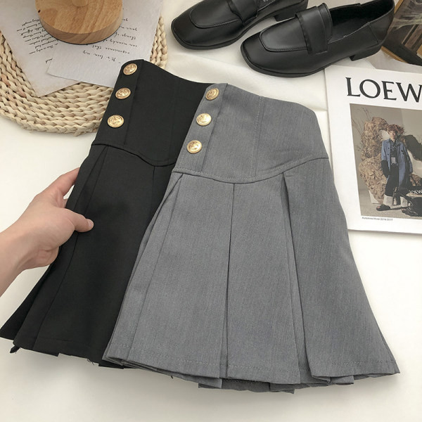 Naiste plisseeritud seelik nööpide ja kõrge vöökohaga