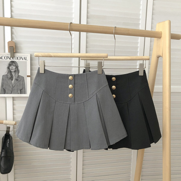 Naiste plisseeritud seelik nööpide ja kõrge vöökohaga