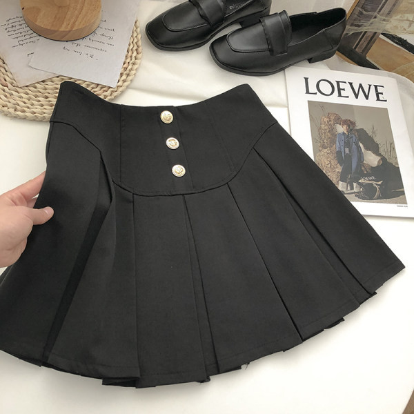 Naiste plisseeritud seelik nööpide ja kõrge vöökohaga