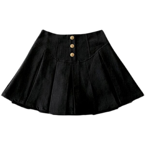 Naiste plisseeritud seelik nööpide ja kõrge vöökohaga