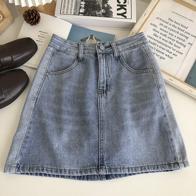 Γυναικεία τζιν φούστα  ψηλόμεση - ασύμμετρο μοντέλο