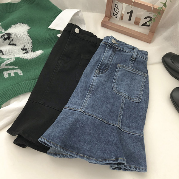 Naiste kõrge vöökoha ja taskutega teksaseelik