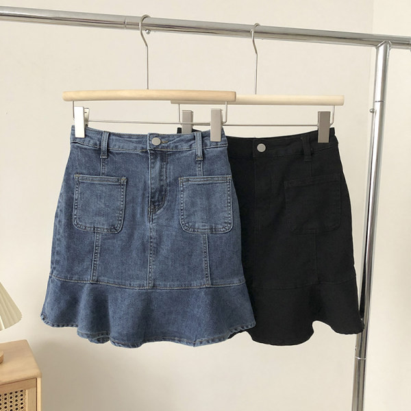 Naiste kõrge vöökoha ja taskutega teksaseelik