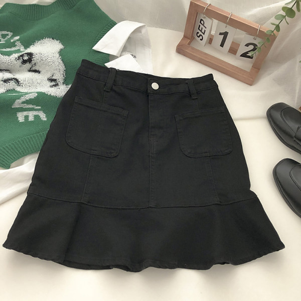 Naiste kõrge vöökoha ja taskutega teksaseelik