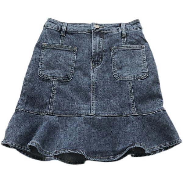 Naiste kõrge vöökoha ja taskutega teksaseelik