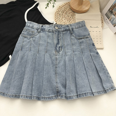 Μοντέρνα γυναικεία πλισέ τζιν φούστα