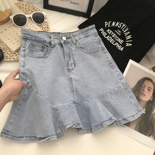 Fusta scurta de dama din denim cu talie inalta