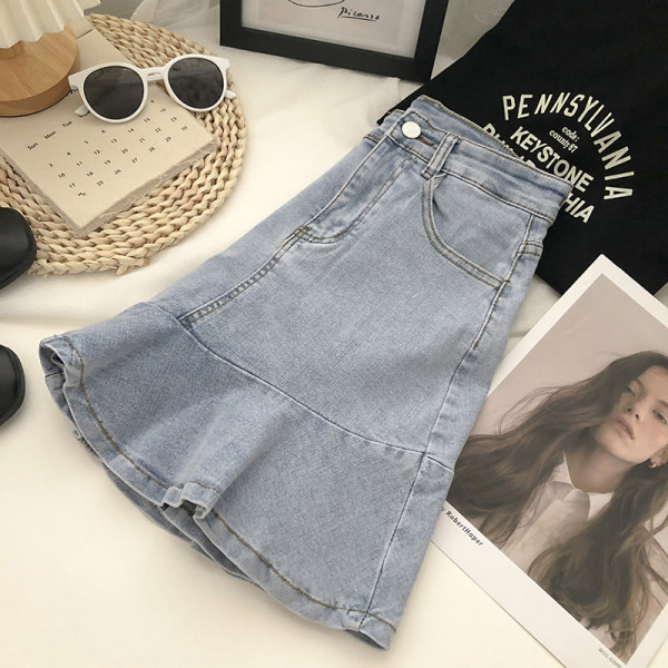 Fusta scurta de dama din denim cu talie inalta