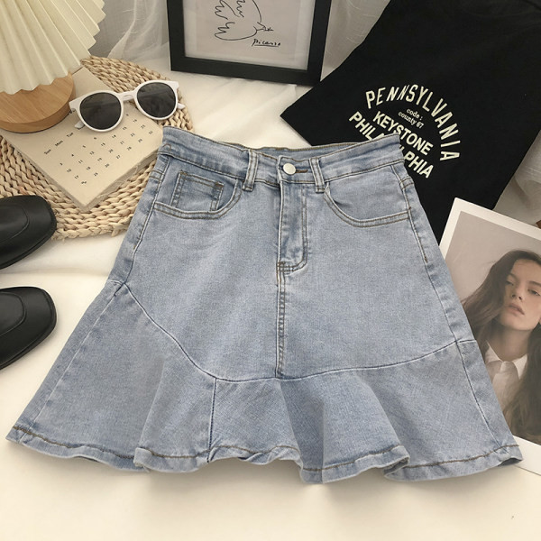 Fusta scurta de dama din denim cu talie inalta