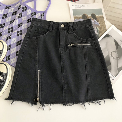 Lühike lukuga ja kõrge vöökohaga naiste teksaseelik