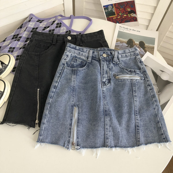 Lühike lukuga ja kõrge vöökohaga naiste teksaseelik