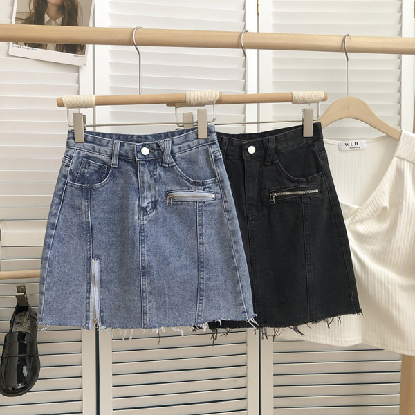 Lühike lukuga ja kõrge vöökohaga naiste teksaseelik