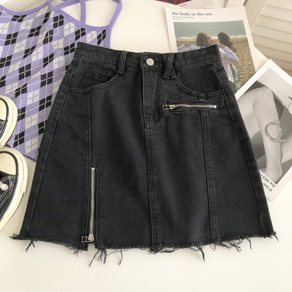 Lühike lukuga ja kõrge vöökohaga naiste teksaseelik