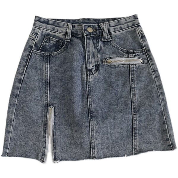 Lühike lukuga ja kõrge vöökohaga naiste teksaseelik