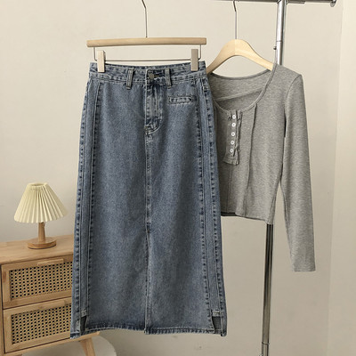 Naiste teksaseelik nööbiga