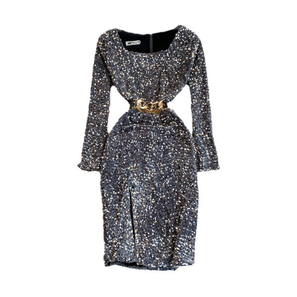 Γυναικείο μοντέρνο φόρεμα με τετράγωνη λαιμόκοψη και ζώνη στη μέση