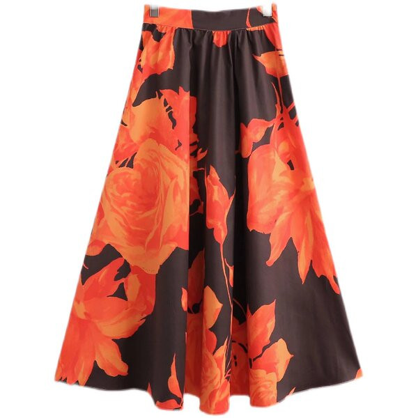 Kõrge vöökoha ja lillemotiividega väljalõigatud naiste seelik