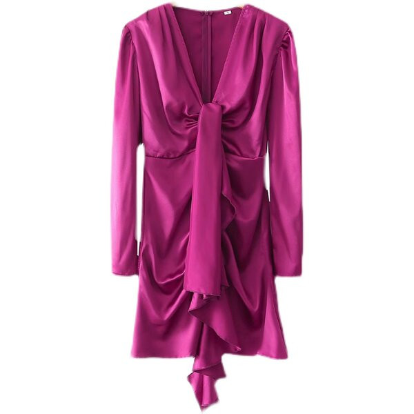 Naiste kaasaegne pikkade varrukate ja spitsikaelusega kleit