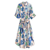 Naiste värviline kleit nööpide ja klassikalise kraega