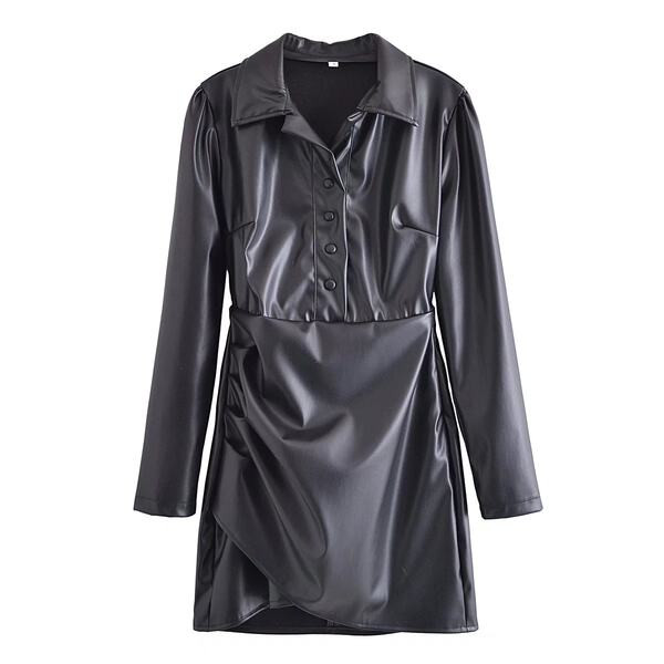 Rochie scurtă de damă din piele artificială de culoare neagră