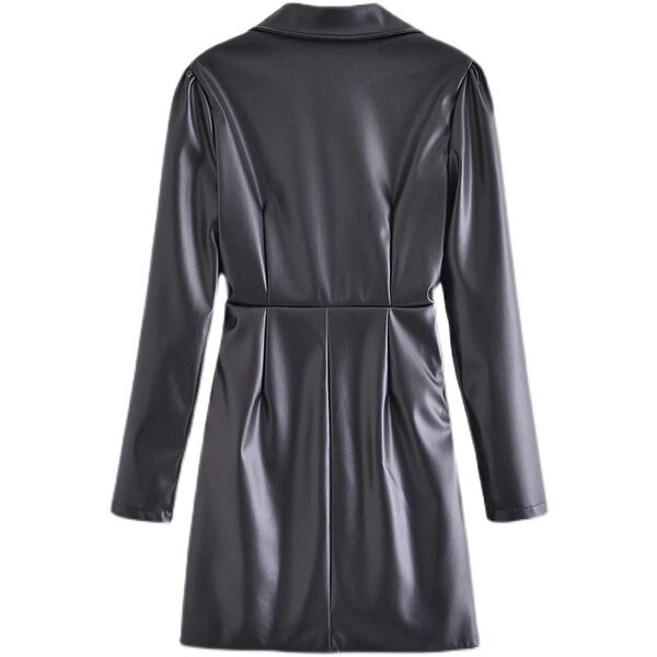 Rochie scurtă de damă din piele artificială de culoare neagră