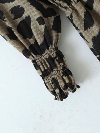 Μακρύ μοντέρνο φόρεμα με animal print και οβάλ λαιμόκοψη