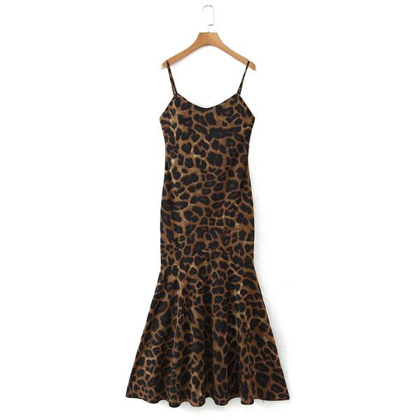 Rochie moderna de dama cu imprimeu leopard si bretele subtiri
