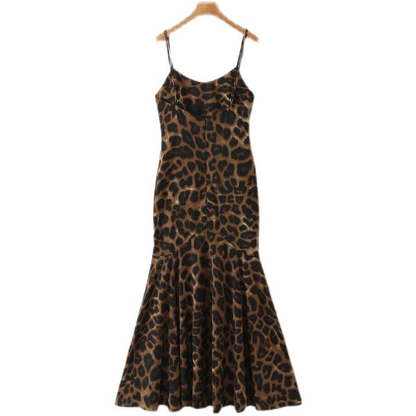 Rochie moderna de dama cu imprimeu leopard si bretele subtiri