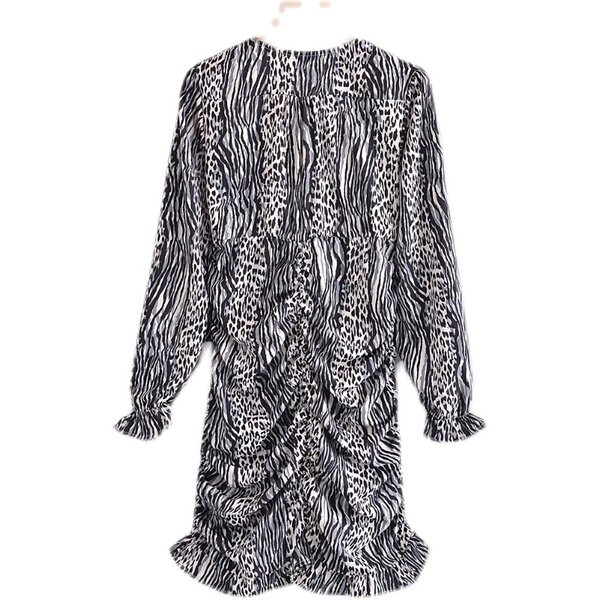 Moodne loomatrükise ja spitsikaelusega naiste kleit