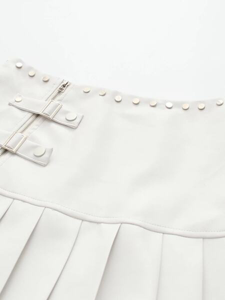 Fusta de dama din piele ecologica cu talie inalta - culoare alba