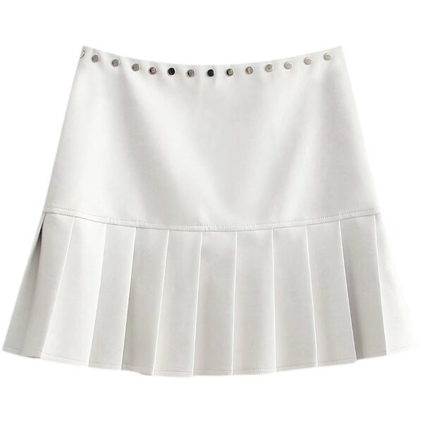 Fusta de dama din piele ecologica cu talie inalta - culoare alba