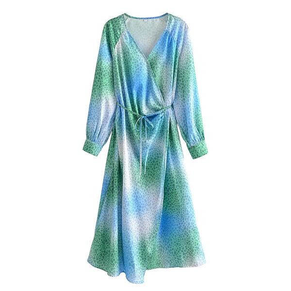 Rochie de dama cu decolteu spitz si cravate in albastru