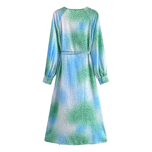 Rochie de dama cu decolteu spitz si cravate in albastru