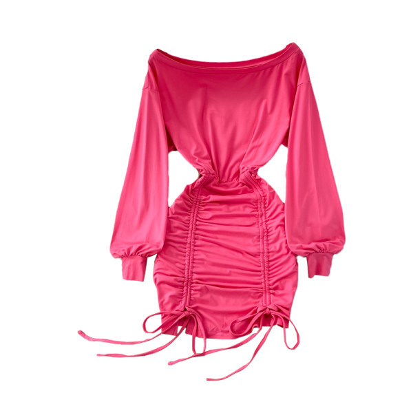 Kolmes värvitoonis paatkaelusega moodne naiste kleit