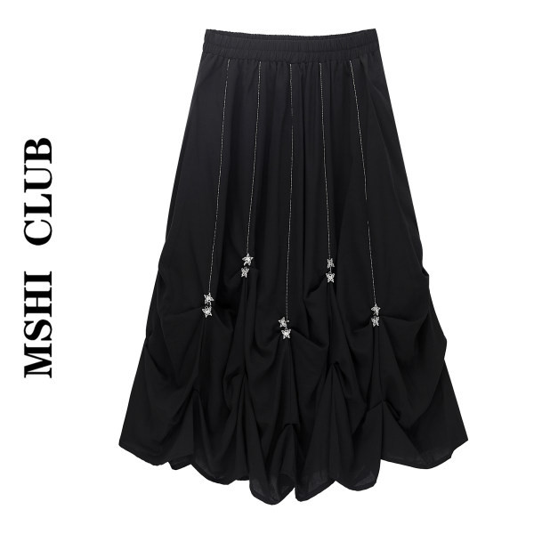 Fusta lunga de dama in negru si talie inalta