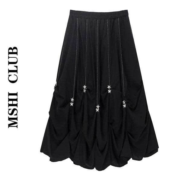 Fusta lunga de dama in negru si talie inalta