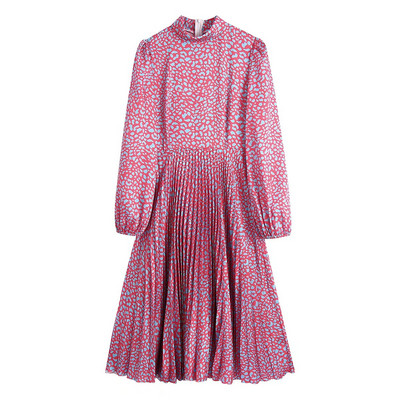 Naiste plisseeritud roosa pikkade varrukatega kleit