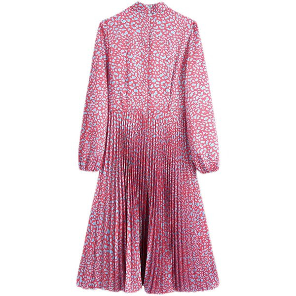 Naiste plisseeritud roosa pikkade varrukatega kleit