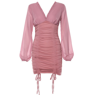 Rochie scurtă de damă, moale, cu decolteu spitz și cravate