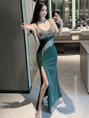 Moodne naiste pikk lõhiku ja peenikeste rihmadega kleit