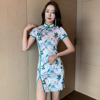 Rochie de dama cu fanta si motive florale