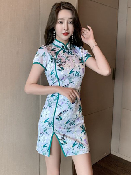 Rochie de dama cu fanta si motive florale