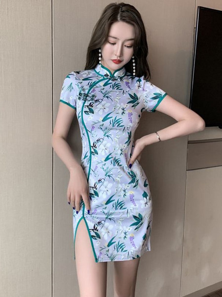 Rochie de dama cu fanta si motive florale