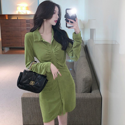 Γυναικείο κοντό φόρεμα με μακριά μανίκια και κούμπωμα με κουμπιά