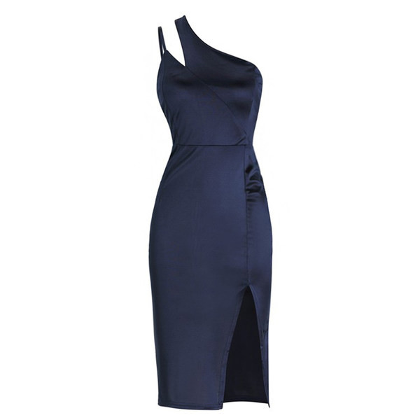 Γυναικείο κοντό σατέν φόρεμα με έναν ώμο