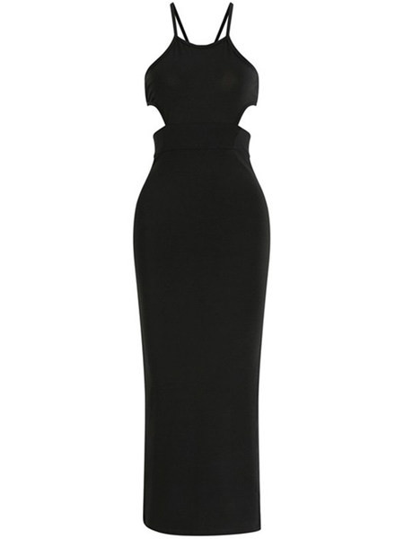 Moodne lõhikuga musta värvi naiste kleit