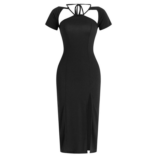 Pikk naiste kleit lühikeste varrukate ja lõhikuga