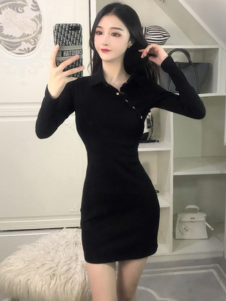 Klassikalise krae ja nööpidega vabaaja naiste kleit