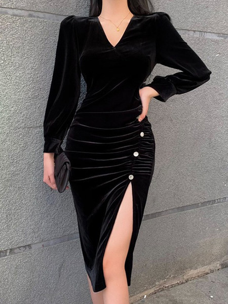 Naiste pikk V-kaelusega sametkleit