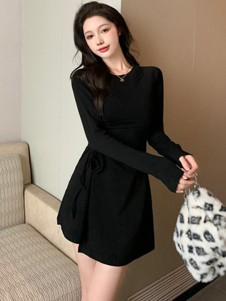 Pikkade varrukatega naiste kleit